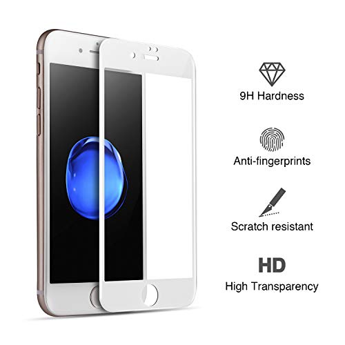 iPhone 7 Screen Protector Tempered Glass Full Coverage White, 2 Pack 3D Edge Screen Protector Film for iPhone 7 8, by C conveyor