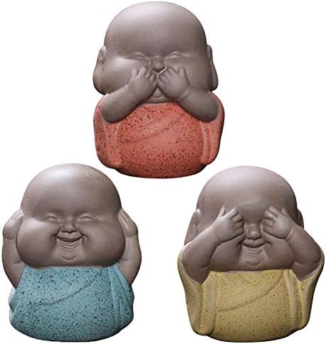 Jadenzoe Monk Figurine, Set of 3 Buddhist Monk Statue, Cute Little Monks Hear No Evil See No Evil Speak No Evil Buddha Statue, Ceramic Wise Monks Figurine Tea Pet Home Office Decor Collectible Art