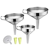 OMorc Strainer Funnel Set, 3 Pack Stainless Steel Funnels Set with Handle Design and Removable Strainer, Great for Transferring of Liquid, Fluid, Dry Ingredients & Powder, Durable and Dishwasher Safe