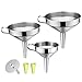 OMorc Strainer Funnel Set, 3 Pack Stainless Steel Funnels Set with Handle Design and Removable Strainer, Great for Transferring of Liquid, Fluid, Dry Ingredients & Powder, Durable and Dishwasher Safe