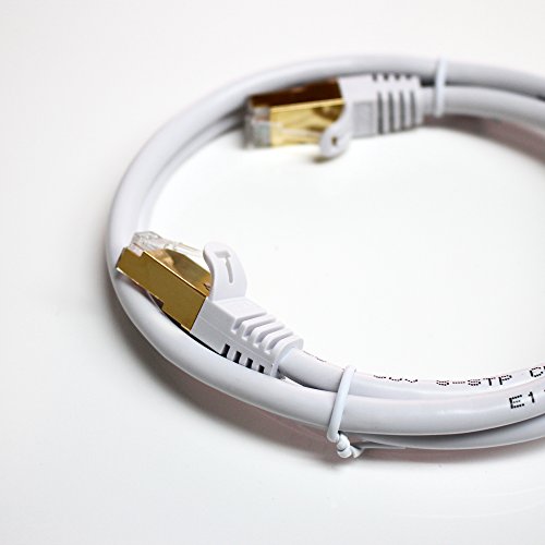 Tera Grand - 2 Pack - Premium CAT7 Double Shielded 10 Gigabit 600MHz Ethernet Patch Cable for Modem Router LAN Network - Built with Gold Plated & Shielded RJ45 Connectors, 3 Feet White