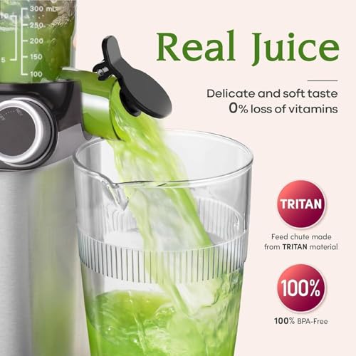 Anybear Cold Press Juicer, 200W Slow Masticating Juicer 4.3" Large Feed Chute Fit Whole Fruits Vegetables | Upgraded Auger | Tritan Materials | BPA Free | Easy to Clean with Brush (Silver Gray)