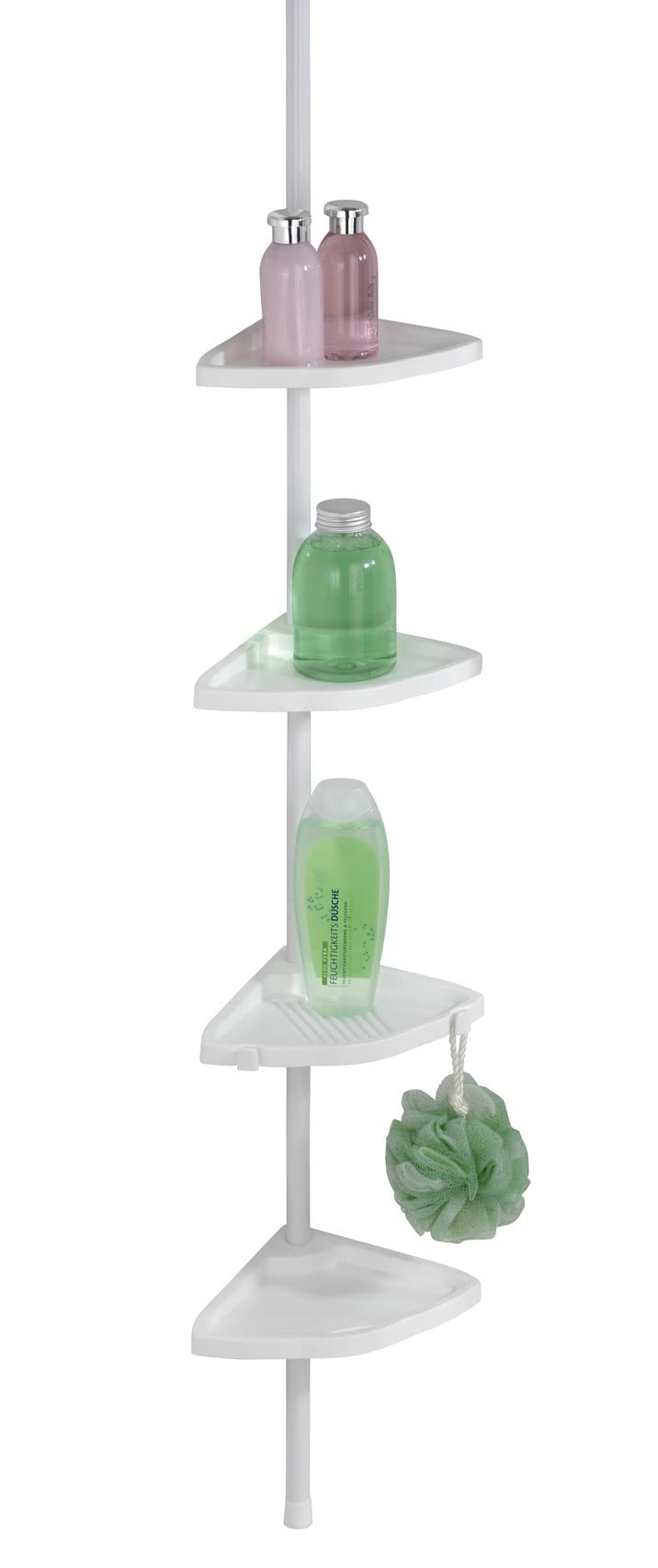 Wenko 3208010100 Telescopic Shower Corner Element Easy White 4 Shelves, 8 Hooks, Metal Aluminium, 26 x 78265 x 19.5 cm, White