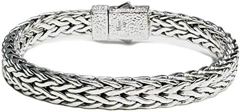 8.6mm Men Braided Bracelet 925 Sterling Silver Woven Bali Thick Link Chain Bracelet Length 7.5,8,8.5,9 inches