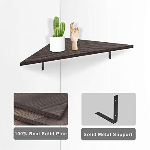 Befayoo Solid Pine Floating Corner Shelves Wall Mounted, Rustic Storage Decorative Shelf for Bathroom, Bedroom, Living Room, Kitchen, Office