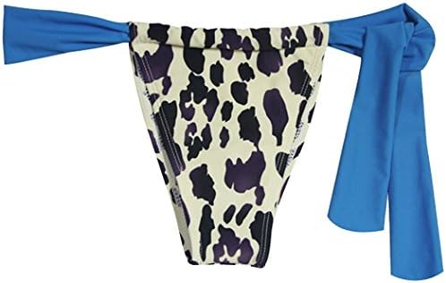 Women's Brazilian V-style Tie Side Bikini Bottom Thong Swimwear Purple LeopardL