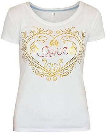 Selftex Fashion Women's t-shirt. Decorated with spangles. scooped neck, short sleeve (Medium)