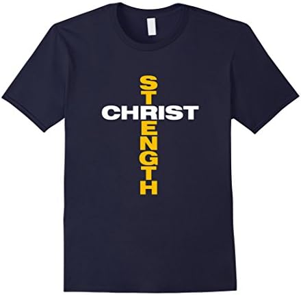 Mens Strength Through Christ, Christian Exercise Cross Tshirt XL Navy
