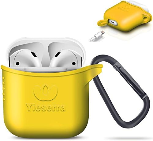 Yieserra AirPods Case Cover with Clip Silicone Protective Cover/Skin Shock Resistant Cover Keychain for Apple AirPods,Detachable Carabiner Included (Lemon Yellow)