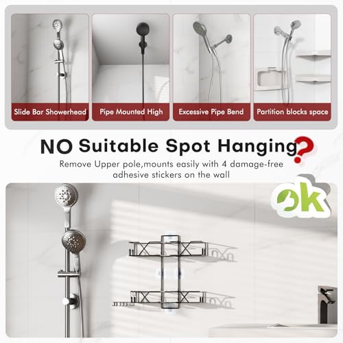 Upgraded Hanging Shower Caddy for Handheld Shower Heads,Adjustable Height Extra Long Bathroom Shower Organizer Hanger Rack with Hooks,Soap Holder