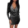 ZBYY Dames lange mouwen elegant sexy bodycon-jurk met ruches mini cocktailjurk wrap front casual basic fit korte jurk