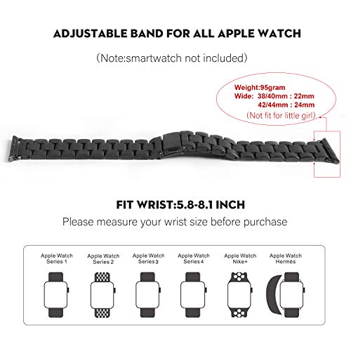 HILIMNY Compatible for Apple Watch Band 42mm 44mm, Classic Men Women Stainless Steel Metal iWatch Strap Replacement Wristbands for Apple Watch Series 1, 2, 3, 4, Black
