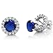Gem Stone King 2.00 Ct Round 6mm Blue Created Sapphire 925 Sterling Silver Removable Jacket Stud Halo Earrings