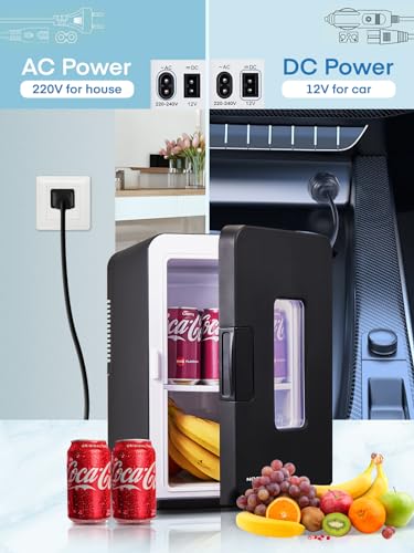 NORTHCLAN Mini Fridge 15 L / 21 Cans for Bedroom | 2 in 1 Small Fridge for Car, 12 V/220 V Portable Drinks Fridge with Cooling and Heating Function, ≤38 dB Eco Mode Quiet
