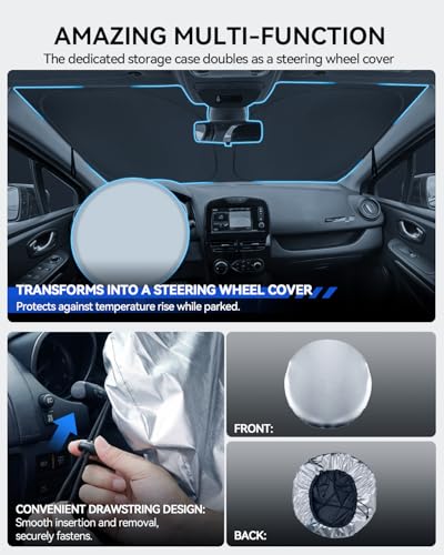 LANTU Windshield Sunshade for Renault Clio 4 IV RS 2013-2019 Foldable Sun Visor Protection with Storage Pocket Blocks UV Rays Sun Umbrella