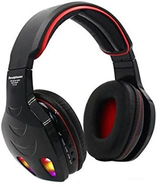 Flyingman Wireless Bluetooth Stereo Headset with Microphone,TF Card Reader,FM Radio,Aux,Multi LED Lights for Cellphone and Bluetooth Devices-Black&Red