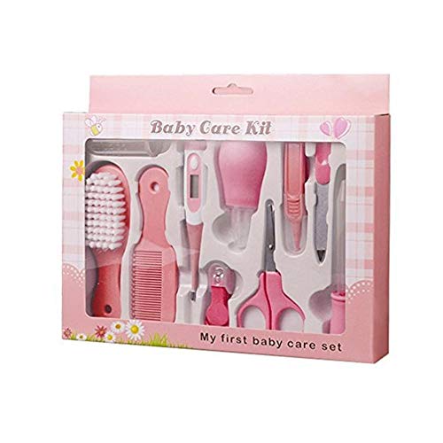 Baby Healthcare Kit Baby Nail Clipper File Scissor Tweezer Thermometer Brush Comb Cleaning Sets Baby Grooming Kit Great Gift 10Pcs Pink - Thumbnail 3