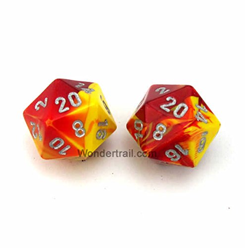 WCXPG2050E2 Red Yellow Gemini Dice with Silver Numbers D20 Aprox 16mm (5/8in) Pack of 2 Dice Chessex
