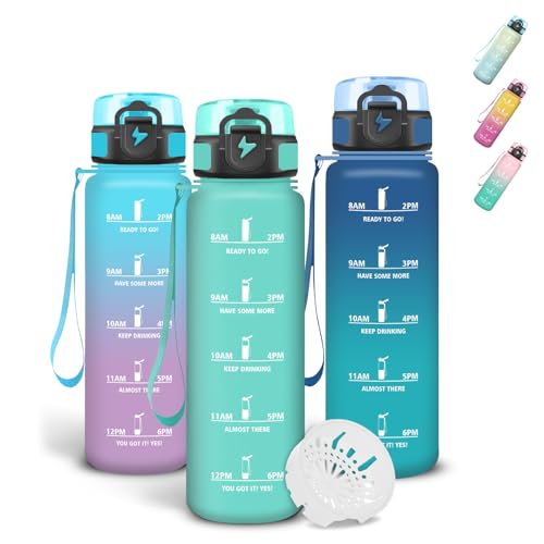 Grsta Leak-Proof Childrens Water Bottle with Filter 500 ml Time Marking and Lacing Secure Locking Bottle for School Bubble Adults