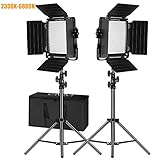 GVM 2 Pack Video Lighting Bi-Color LED Video Light Variable 2300K~6800K with Digital Readout for Studio Brightness of 10~100% Metal Housing for Video Photography Lighting Kit 29W CRI97+ TLCI97 +