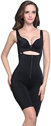 Shape Mi Thigh Length Zipper Bodysuit Shapewear with Removable Bra Straps for Women (2X Large)