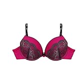 Women's Sexy Pink with Grey Lace Push Up Bra with Bikini and Thong Set of 3