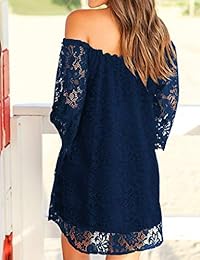 Minivestido suelto de encaje para mujer, informal, sin hombros, con cambio de marchas