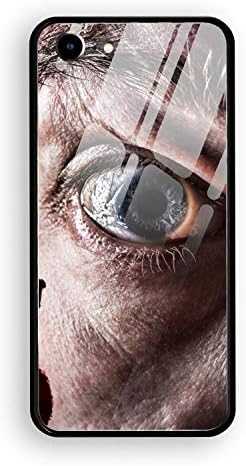 iPhone 8 Case,iPhone 7 Case,Dark Eye Creepy Scary Blue Eyes Tempered Glass Back Cover + Soft Silicone Bumper for iPhone 8/7