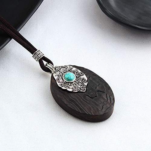 WYLXL Necklace Retro Ethnic EbonInlaid Ancient Silver Pendant Necklace for Wen and Girls Long Sweater Chain JewelrSouvenir Gifts