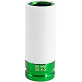 UHANBUT 1/2" Drive 22 mm Lug Nut Impact Socket, CR-MO Thin Wall Deep Lug Nut Socket, Non-Marring Wheel Rim Protector Sleeve, Auto Tire Repair Maintenance Accessories (22MM)