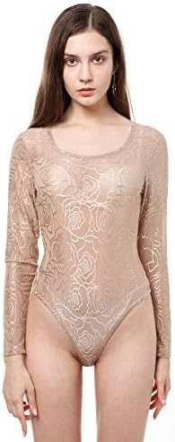 Women's Long Sleeves Stretchy Sheer Mesh Leotard Bodysuit Jumpsuit Tops