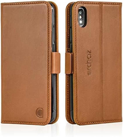 archaz iPhone Xs max Leather Wallet Case - Premium Italian Leather Case for iPhone Xs Max - Flip Cover with Magnetic Clasp Closure - Adjustable Viewing Stand (cinnamon)