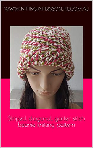 Striped, diagonal, garter stitch beanie knitting pattern - Reggy