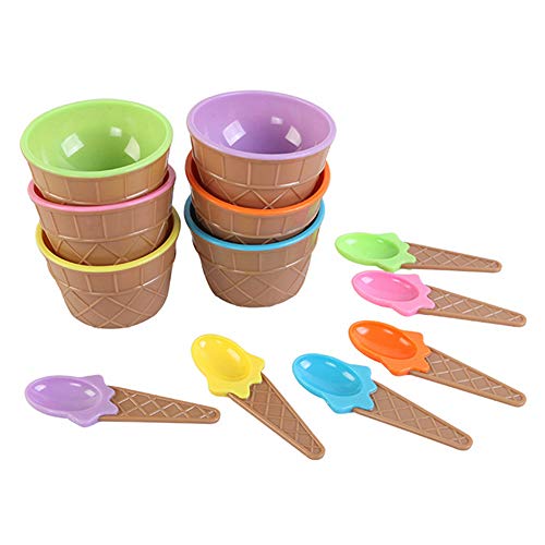 MonLiya 6 Pcs Ice Cream Dessert Bowls Ice Cream Scoop Set Sundae Cup Milkshake Cup Colorful Salad Dishes Fruit Salad Sundae Snack Frozen Yogurt Bowls Kit Home Kitchen Party Accessories