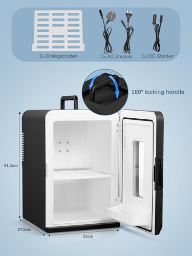FOHERE 2-in-1 Mini Fridge, 15L Fridge for Room with Cooling and Heating Function, DC/AC for Cars, Offices and Dorm, Eco Low Noise Mode, for Cosmetics and Drinks, Black