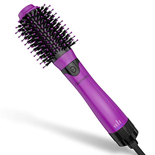 Upgraded One Step Hair Dryer Brush, Gemeita Hot Air Brush Detachable Negative Ions Hair Styler Volumizer, Anti-scald Round Hair Straightener for All Types of Hair, Fuchsia