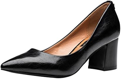 PerfectAZ Women Fashion Pointed Slip On Business Formal Chunky Mid Heel Sandals Pumps(8 B(M) US, Black)