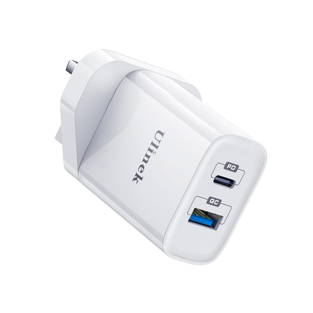 Ulinek iPhone Fast Charger Plug 2 Ports USB C & A MFi Quick Charge 3.0 Wall Charger Adapter Compatible with iPhone 16 15 14 13 12 11 Pro XR X 8 iPad Pro