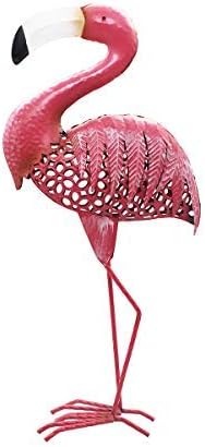YOUKOOD 20 Inch Beautiful Flamingo Garden Outdoor Indoor Decor Statues, Metal Yard Art Flamingos Lawn Ornaments Yard Party Landscape Figurine Decorations