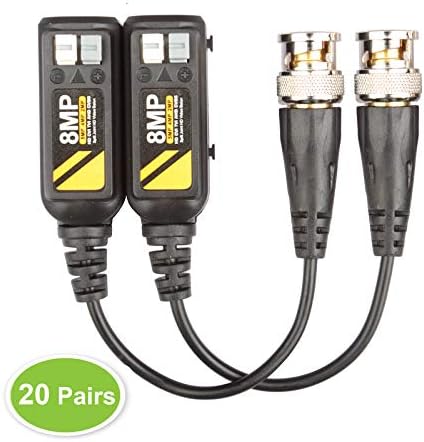 5 Pairs 4K CCTV Video Balun Connectors - Compatible With AHD/TVI/CVI/CVBS Security Systems (Up To 8MP/4K Resolution)