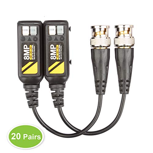 20 Pairs Video Balun Connectors Passive AHD/TVI/CVI/CVBS Signal Transceivers Max. 8MP Compatible with 720P/960P/1080P/3MP/5MP Single Channel for BNC Male Cable CCTV Security Camera System - Thumbnail 6