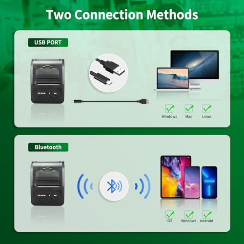 NetumScan Wireless Bluetooth Thermal Printer 2 Inch 58mm Mini USB POS Printer for Retail Restaurant Compatible with Android/iOS/PC/Windows NS1809DD