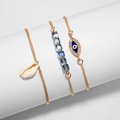 Yalice Layered Evil Eye Anklets Conch Shell Ankle Bracelet Beach Foot Jewelry for Women and Girls - Thumbnail 5