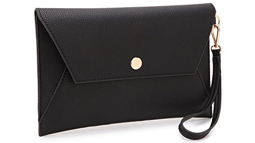 Dasein Women Medium Satchel Handbag Work Tote Shoulder Bag Top Handle Purse with Matching Clutch 2pcs Set (Black) - Thumbnail 6