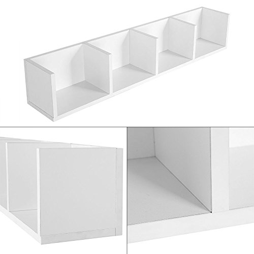CD Display Shelf Modern Floating Wall Mount Shelf Display Holder Book/CDs/DVDs Storage Bookcase Organizer Media Storage Rack Wooden Unit 4 Grids(White)