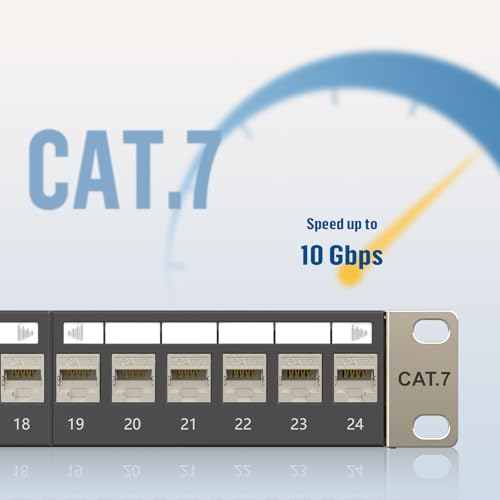 FGB 10Gbps 24 Port CAT7 Patchpanel mit 24x Cat7 Keystone Module Geschirmter, 19" Zoll Rackeinbau RJ45 LAN Netzwerk 600 MHz Verlegekabel für Gigabit-Netzwerk-Switch thumbnail 2