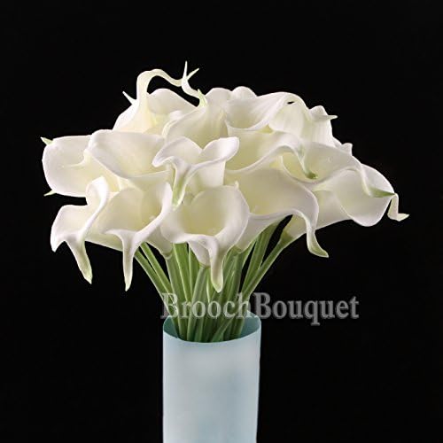IPOPU Artificial Calla Lily Bridal Wedding Bouquet Real Touch Wedding Flower Home Party Decor Pack of 10 White