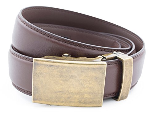 Anson Belt & Buckle - Men's Classic Antique Gold Buckle with Premium Chocolate Leather Strap