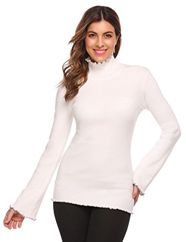 Soteer Women? High Neck Collar Bell Flare Sleeve Solid Blouse Beige XXL Soteer Women? High Neck Collar Bell Flare Sleeve Solid Blouse Beige XXL