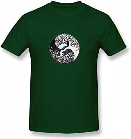LNAUC White Black Tree Of Life Yin Yang Tshirt Printed Cotton T-Shirts Tops Logo Original Men Tee Forest Green